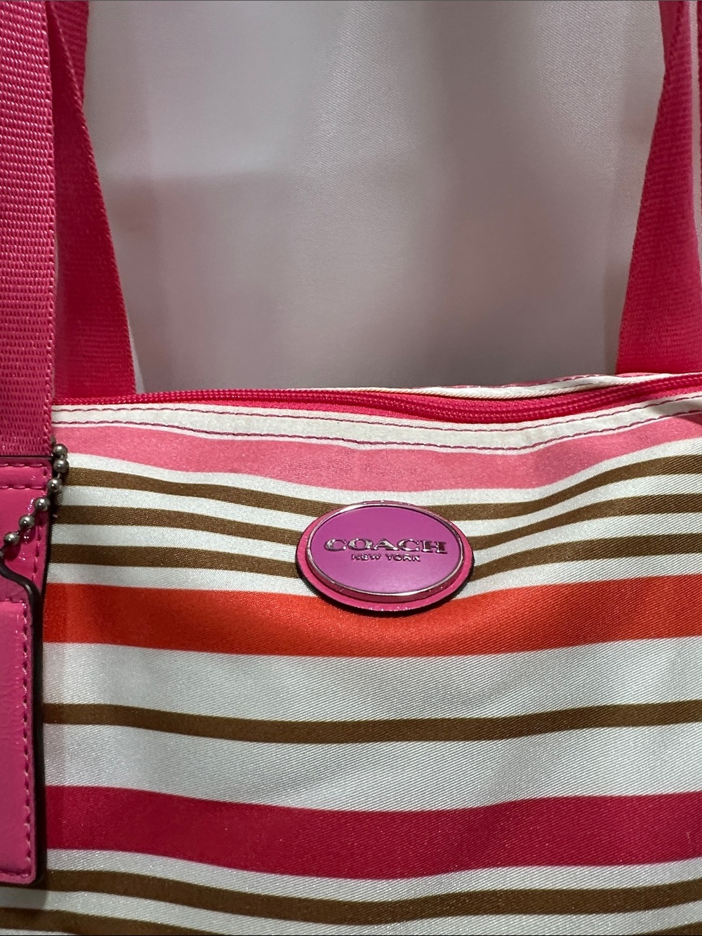 Coach Striped Pink Multi-Color Tote Bag with Pink Handles - Picture 3 of 8